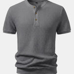 Waffle Textured Ribbed Hem Henley Shirt