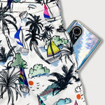 Palm Tree Sailboat Print Swim Shorts