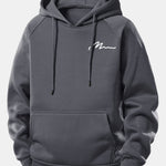 Men Print Drawstring Hoodie & Jogger Pants