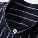 Cotton Blend Striped Stand Collar Shirt & Straight Leg Linen Pants