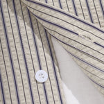 Men's pleated textured striped button casual long-sleeved shirt