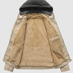 Men's Stand Collar Zipper Plush Hooded Leather Jacket