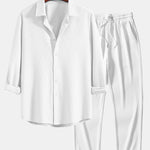 Long Sleeve Muscle Fit Ribbed Button Up Shirt & Straight Leg Ribbed Pants