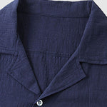 Men's solid color cotton-linen casual vacation short-sleeved shirt and shorts set