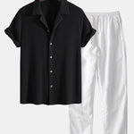Waffle Textured Cuban Shirt & Straight Leg Linen Pants