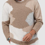 Men's Contrast Color Casual Jacquard Pullover Thick Knit Sweater