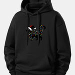 Christmas Colorful Light Black Cat Print Relax Fit Hoodie
