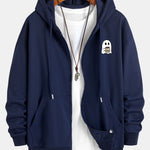 Ghost Drinking Coffee Print Relax Fit Zip Hoodie