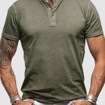 Men's solid color casual henley short-sleeved polo
