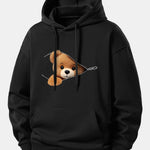 Zipper Bear Print Relax Fit Hoodie