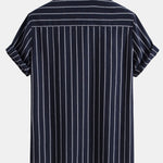 Cotton Blend Striped Button Up Shirt & Linen Drawstring Shorts