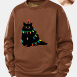Colorful Light Black Cat Print Teddy Fleece Lined Sweatshirt