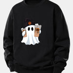 Halloween Ghost Coffee Print Relax Fit Sweatshirt