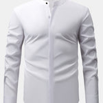 Non-Iron Hidden Placket Stand Collar Dress Shirt