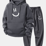 Smiley Face Print Drawstring Hoodie & Smiley Face Print Jogger Pants
