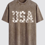 USA Print Washed Distressed Drop Shoulder T-Shirt