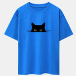 Black Cat Print Drop Shoulder Oversize T-Shirt