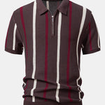 Striped Knit Zip Up Polo Shirt