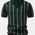 Geometric Knit V Neck Polo Shirt & Slim Fit Tapered Trousers