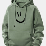Smiley Face Print Drawstring Hoodie