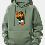 Basketball Bear Print Drawstring Hoodie