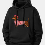 Dachshund Wearing Heart Sweater Print Relax Fit Hoodie
