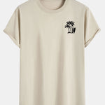 Palm Tree Print Cotton Arc Hem T-Shirt