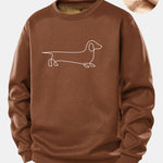 Line Dachshund Print Teddy Fleece Lined Sweatshirt