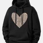 Leopard Heart Print Relax Fit Hoodie