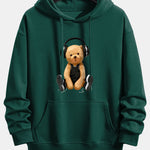 Headphone Teddy Bear Print Relax Fit Hoodie