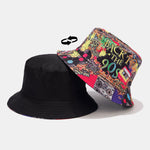 Retro 90s Graffiti Print Reversible Bucket Hat