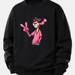 Pink Panther With A V Sign Print Relax Fit Sweatshirt