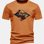 Regular Fit Halloween Zipper Evil Bear Print Cotton T-Shirt