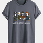 Regular Fit Halloween Horror Goose Print Cotton T-Shirt