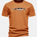 Regular Fit Zipper Cat Print Cotton T-Shirt
