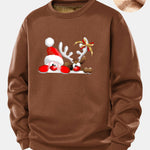 Santa Claus And Reindeer Print Teddy Fleece Lined Sweatshirt