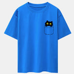 Pocket Cat Print Drop Shoulder Oversize T-Shirt