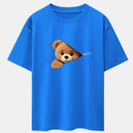 Zipper Bear Print Drop Shoulder Oversize T-Shirt