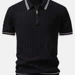 Wave Jacquard Zip Up Knitted Polo Shirt