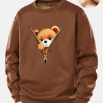 Zipper Bear Print Teddy Fleece Lined Sweatshirt