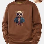 Bear In Leather Jacket Print Teddy Fleece Lined Sweatshirt