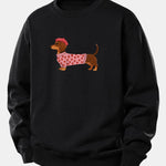 Dachshund Wearing Heart Sweater Print Relax Fit Sweatshirt