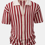 Drop Shoulder Stripe Crochet Shirt & Straight Leg Linen Pants