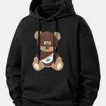 Stripe Bear Print Relax Fit Hoodie