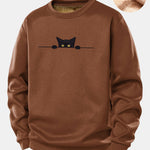 Black Cat Print Teddy Fleece Lined Sweatshirt
