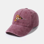 Zipper Bear Pattern Casual Washed Cotton Baseball Cap