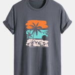 Regular Fit Palm Tree Silhouette Print Cotton T-Shirt