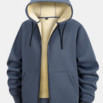 Teddy Lined Zipper Kangaroo Pocket Hoodie