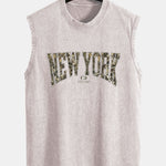 Camouflage New York Print Washed Distressed Tank Top