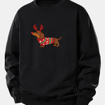 Christmas Dachshund With Reindeer Antlers Print Relax Fit Sweatshirt